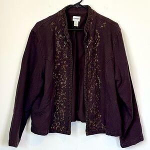 Chico's Women's Brown Embroidered Open Front Blazer - Size: 3